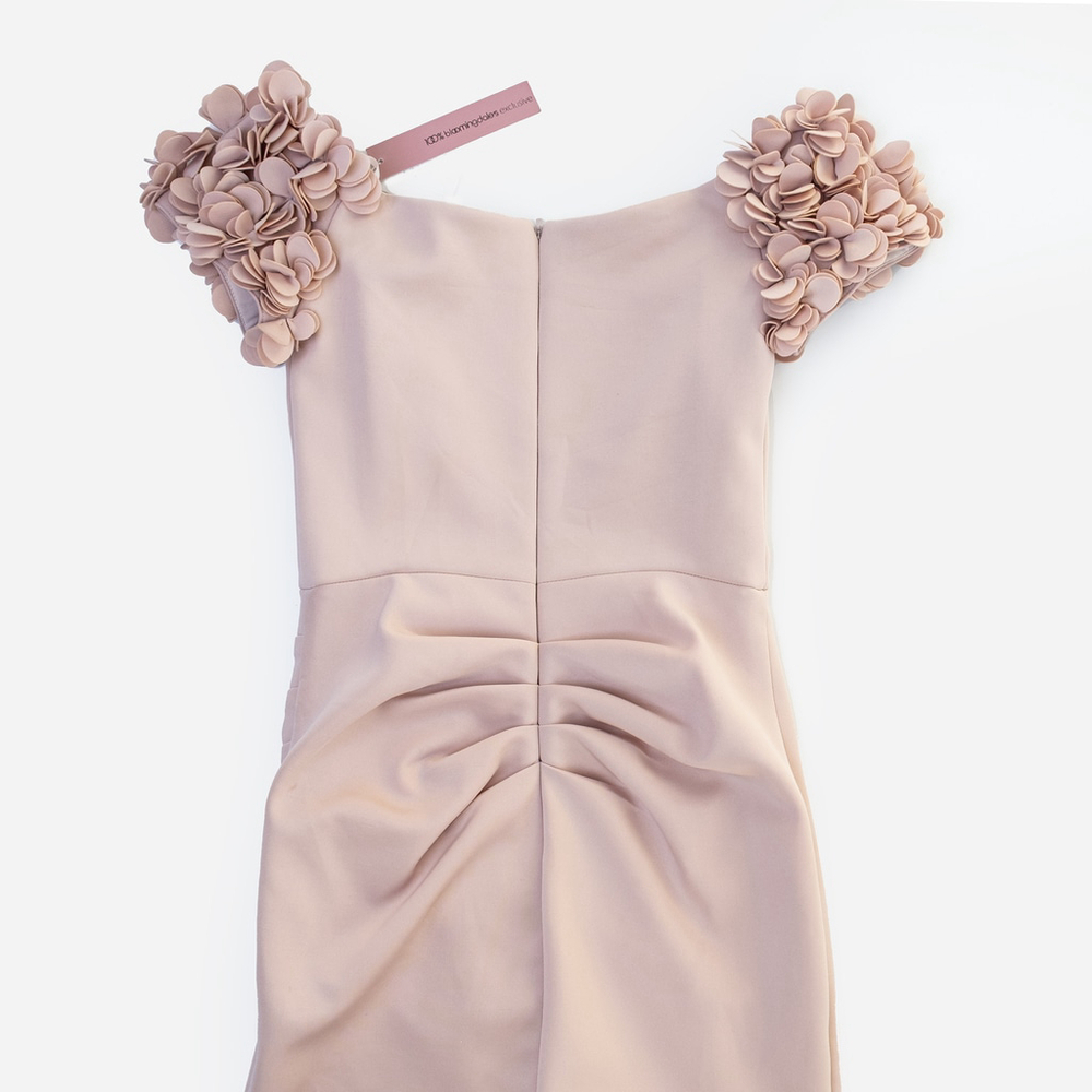 NWT AQUA Embellished Sleeve Gown Maxi Dress Ruffle Crepe Dusty Pink - Size 2 - Picture 6 of 12